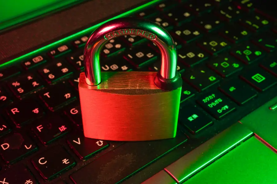 Padlock on a laptop keyboard representing cyber security and compliance